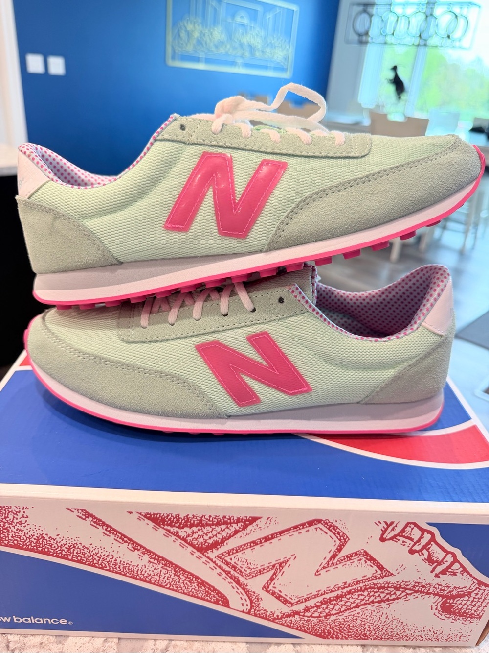 New Balance WL410PKB Seafoam Green & Pink Retro Sneakers Woman’s Size 9 EUC - Picture 8 of 12